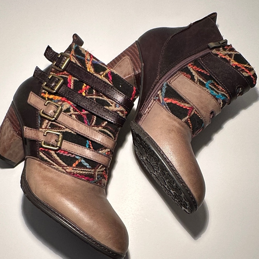Boho Artsy Maximalist Multicolor Leather Women’s Size 40 Spring Step Ankle Boots - Picture 2 of 8